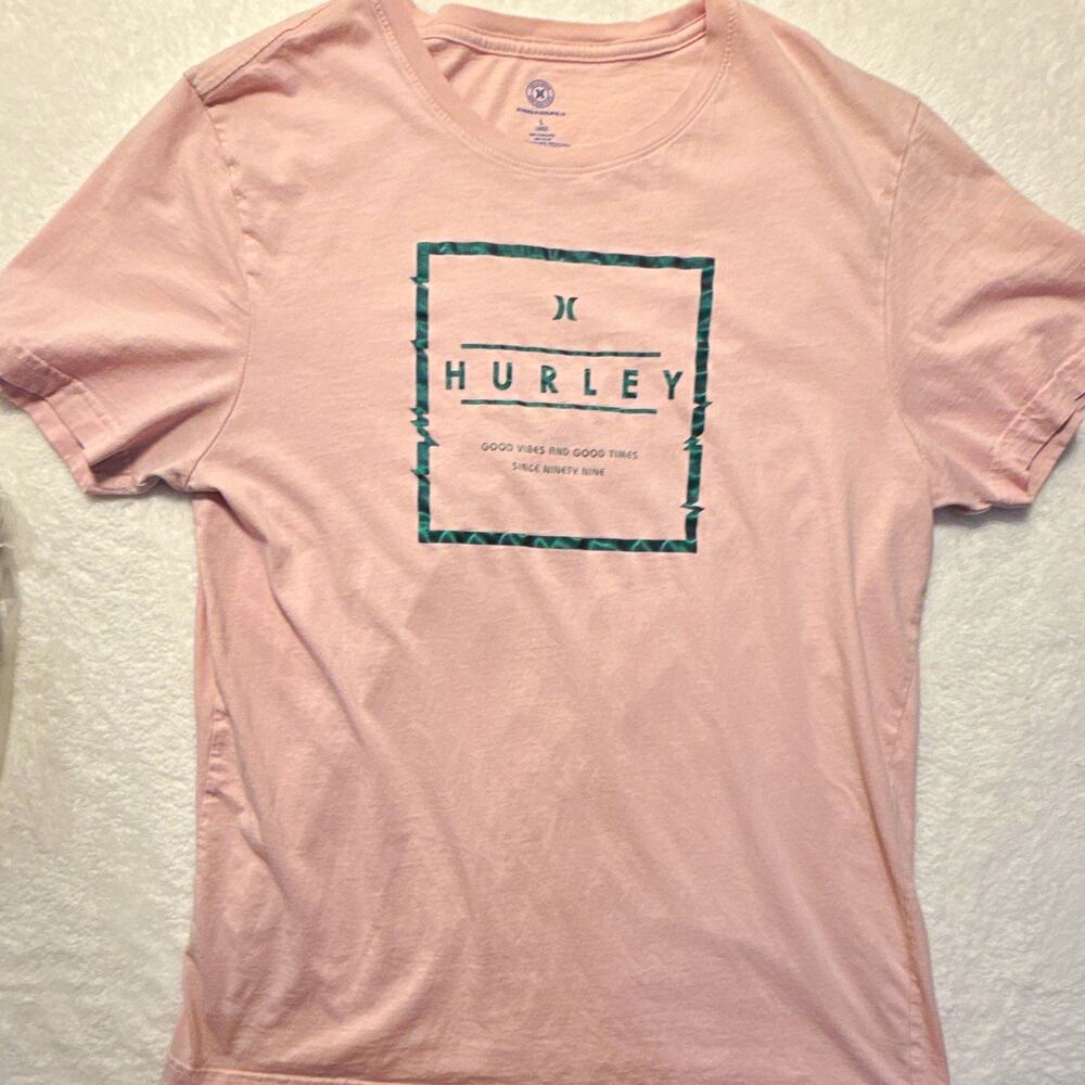 Hurley Men's Pink Logo Graphic Print Cotton Knit Crew Neck T-Shirt L